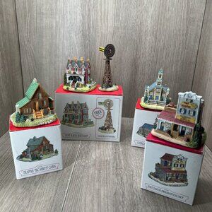 Liberty Falls Americana Collection Vtg 90s Lot of 4 Miniature Village Buildings